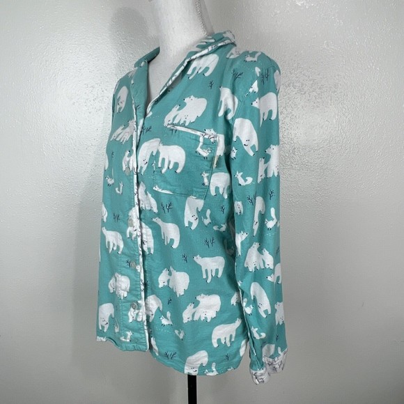 Munki Munki Pajama Top Women Small Sleep Button Up Long Sleeve Polar Bear Fleece - Picture 2 of 15